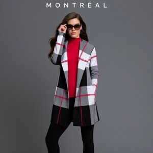 Frank Lyman Design Black and Red Plaid Cardigan